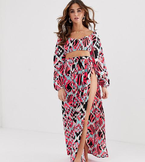 Asos Design Beach Co-ord - Gonna Lunga Con Stampa Ikat - Multicolore