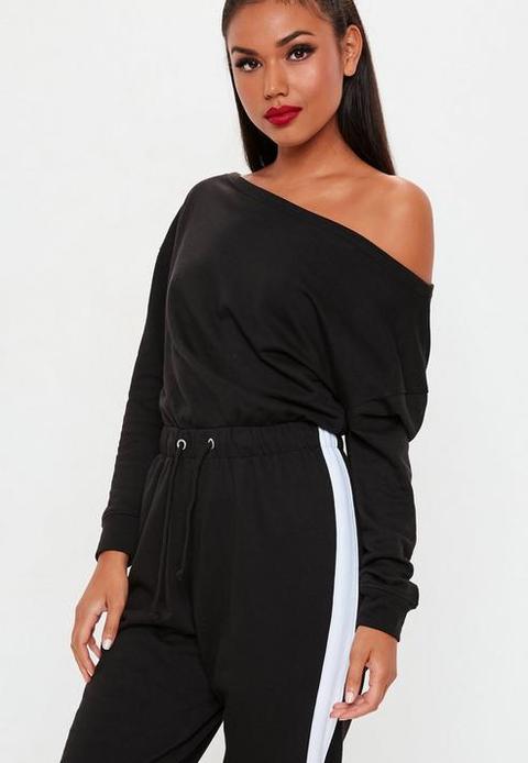 off the shoulder tracksuit jumpsuit