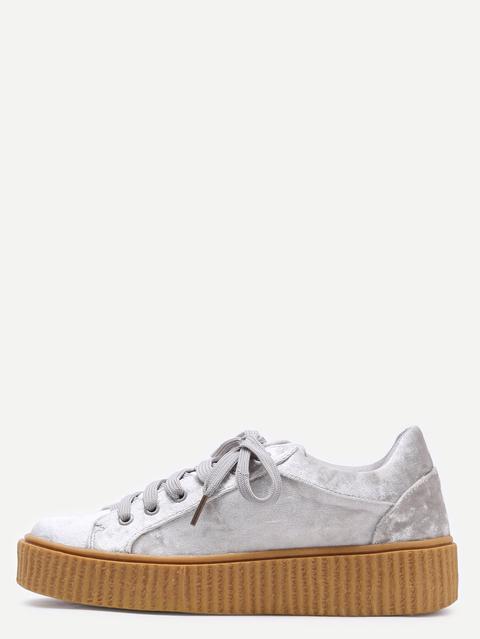 Cruhed Velvet Platform Sneakers Grey