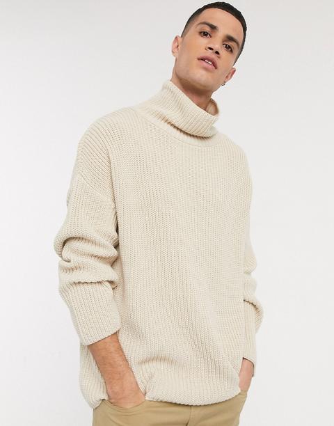 Asos Design Oversized Funnel Neck Jumper In Ecru-cream