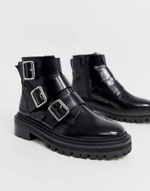 Asos Design Aviate Premium Leather Biker Boots In Black