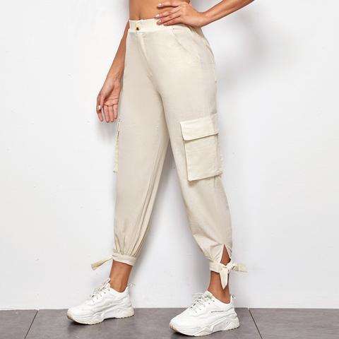 Pantalon Cargo Unicolore Avec Poches