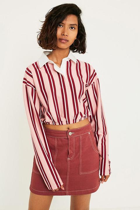 Uo Vertical Stripe Crop Rugby Shirt Womens Xs From Urban