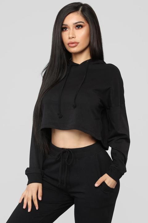 Latest And Greatest French Terry Crop Hoodie - Black