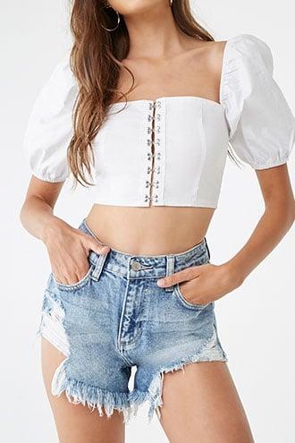 Forever 21 Distressed Acid Wash Denim Shorts , Medium Denim