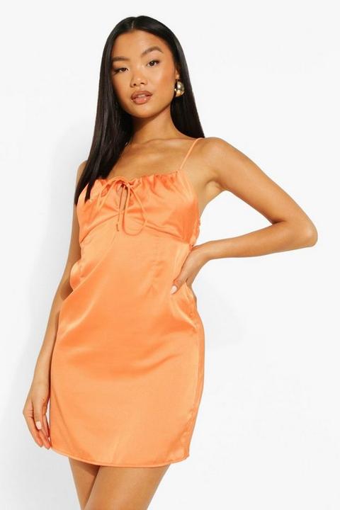 "petite" - Robe Courte Satinée À Buste Froncé - Orange - 38, Orange