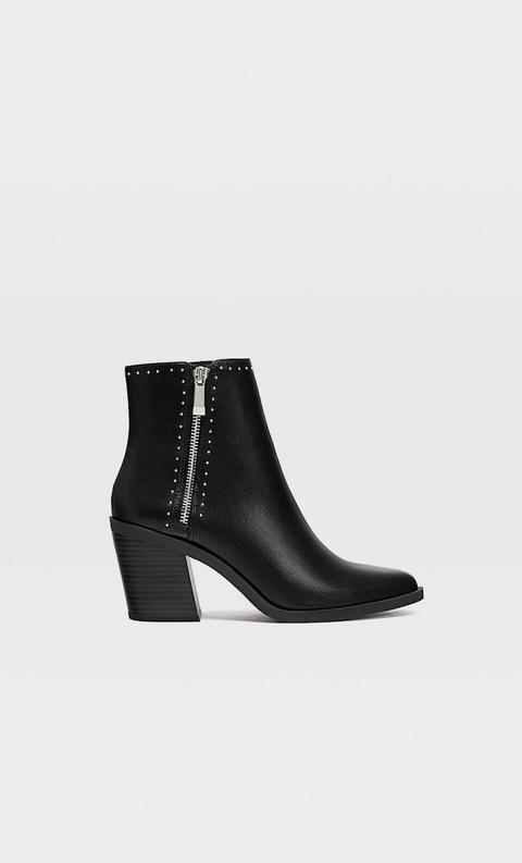 Stradivarius Stivaletto Con Tacco Nero Con Borchie Femminile Nero 38