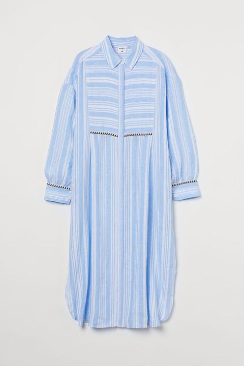 Robe Chemise En Lin - Bleu