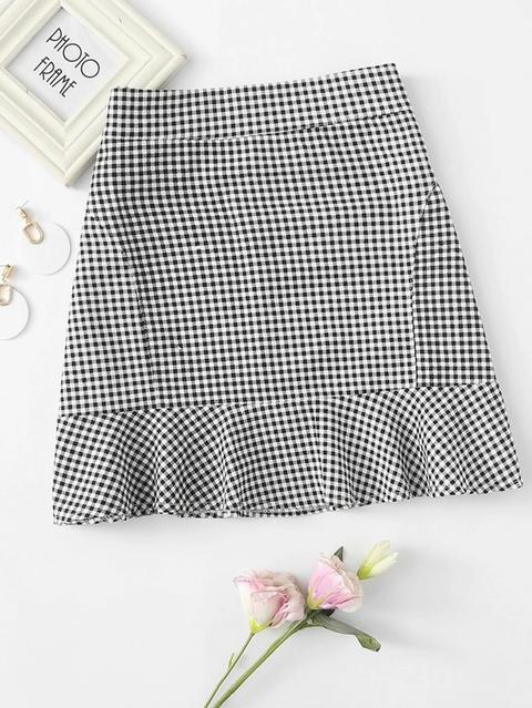 Ruffle Hem Gingham Skirt