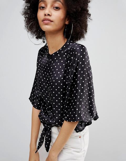 Bershka Crop Satin Polka Dot Blouse