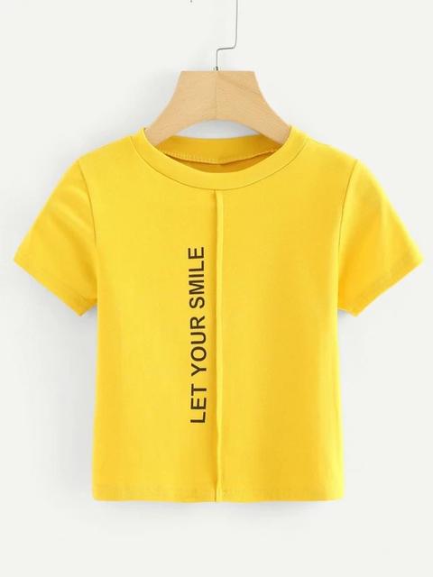 Camiseta Ribete De Croché Con Estampado De Letras