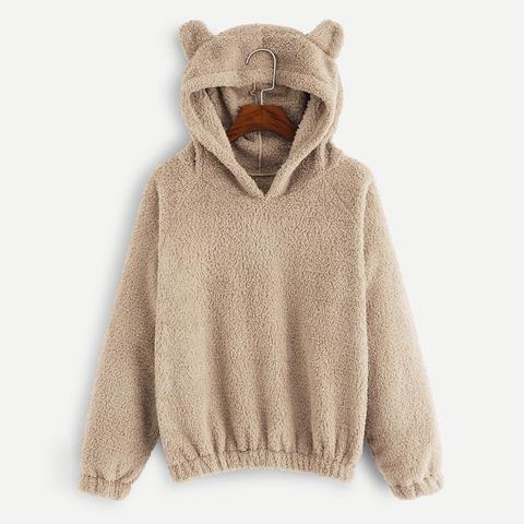 Solid Hooded Teddy Sweatshirt