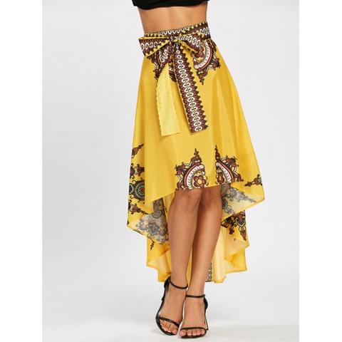 Bowknot Elastic Waist Maxi High Low Skirt - Yellow - 2xl