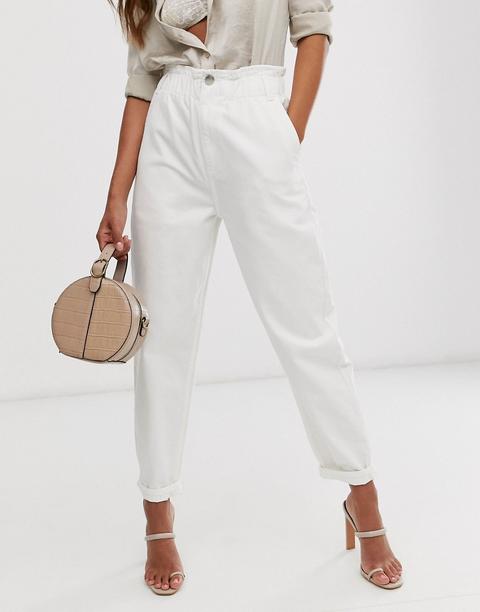 Vaqueros Peg Leg Suaves En Blanco Con Detalle De Cincha Elástica En La Cintura De Asos Design