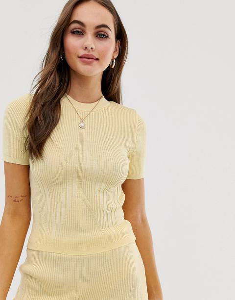 Asos Design Co-ord Cropped Knitted T-shirt-yellow