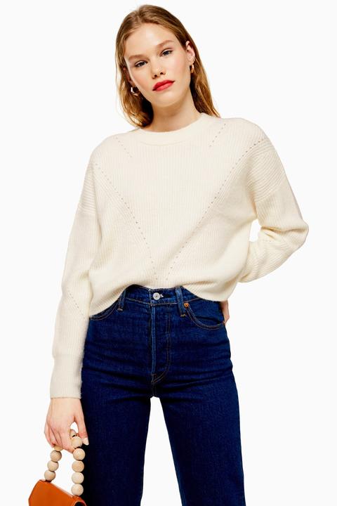 Womens Ivory Super Soft Pointelle Knitted Jumper - Ivory, Ivory