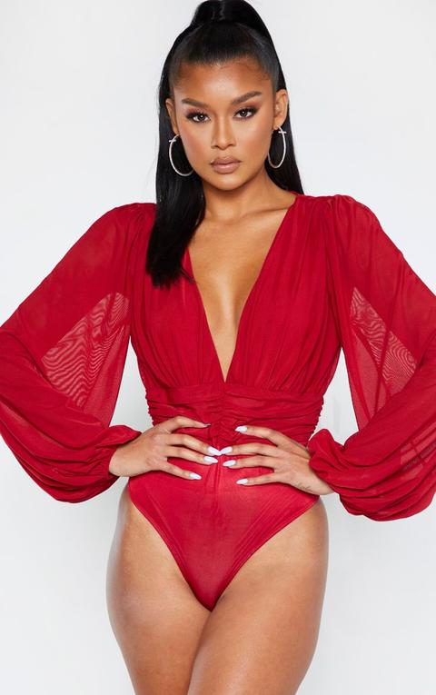 Scarlet Mesh Ruched Waistband Bodysuit