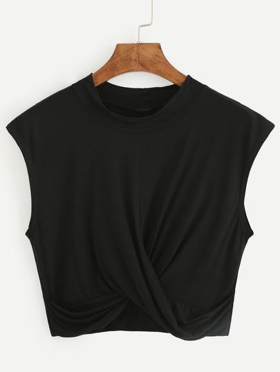 Tshirt Drappeggiato Crop Nero