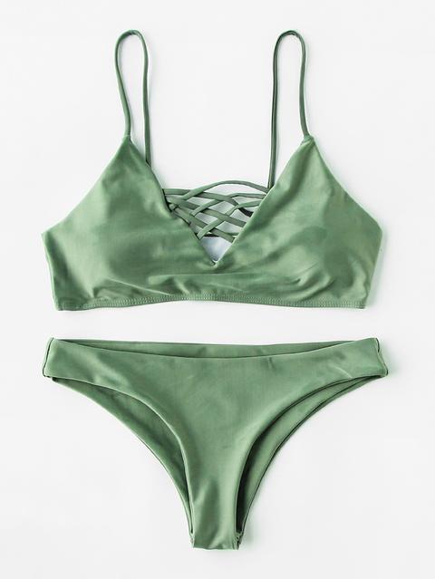 Conjunto De Bikini Enrejado En La Delantera