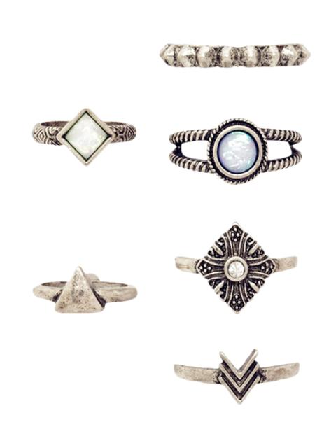 6 Pcs Tribal Geometry Retro Rings