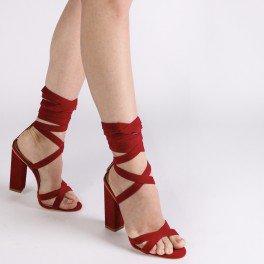Vera Lace Up Heels In Red Faux Suede