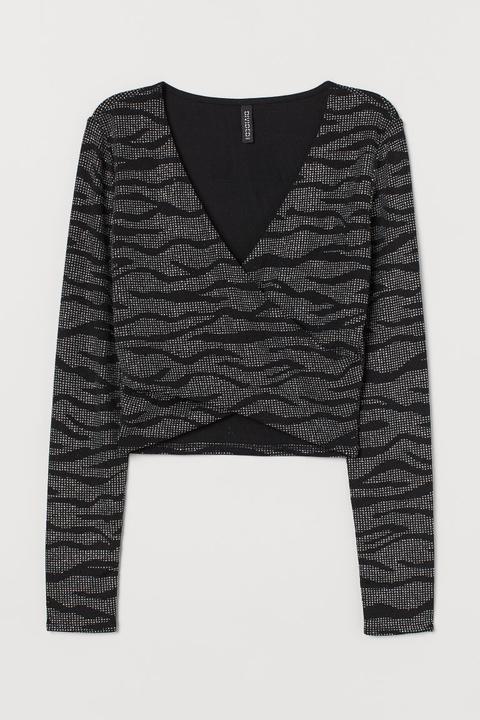 Top Brillante Con Escote En V - Negro