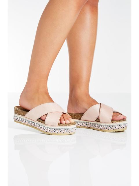 Pink Faux Suede Embellished Flatforms