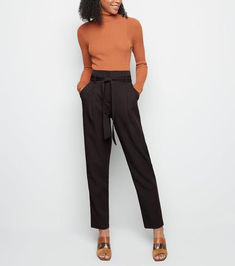 Tall Black Tie Waist Tapered Trousers New Look