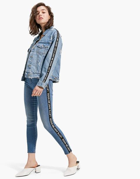 Giubbotto Di Jeans Con Striscia Laterale Jeans Chiaro