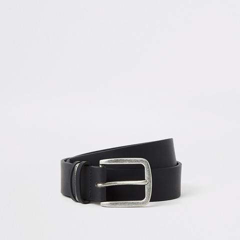 Black Leather Ri Buckle Belt