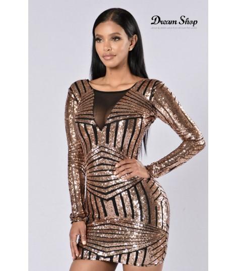 Sequin Stripe Vtule Dress