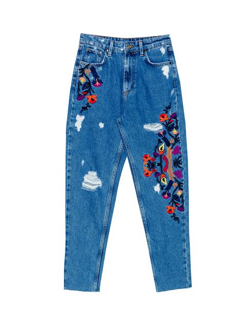 Jeans Mom Fit Bordado Flor