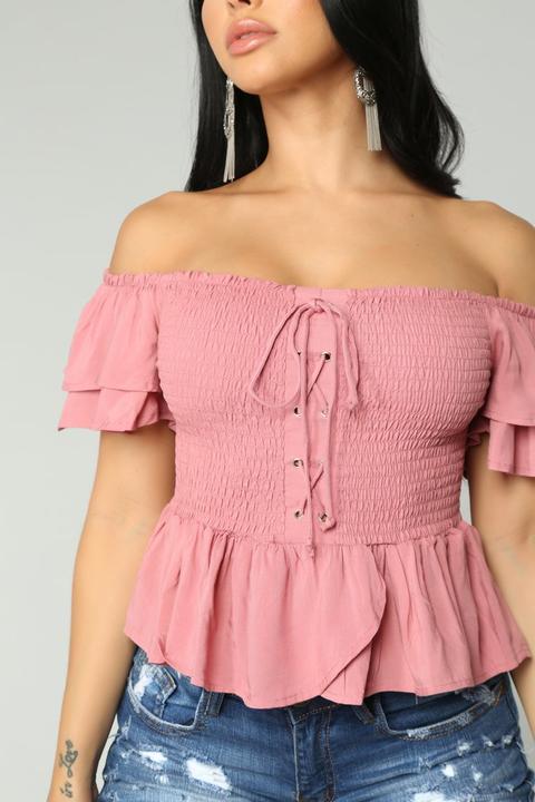 Anaith Off Shoulder Top - Rose