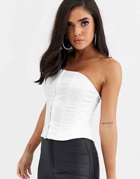 Missguided - Corsetto A Fascia In Raso Bianco - Bianco