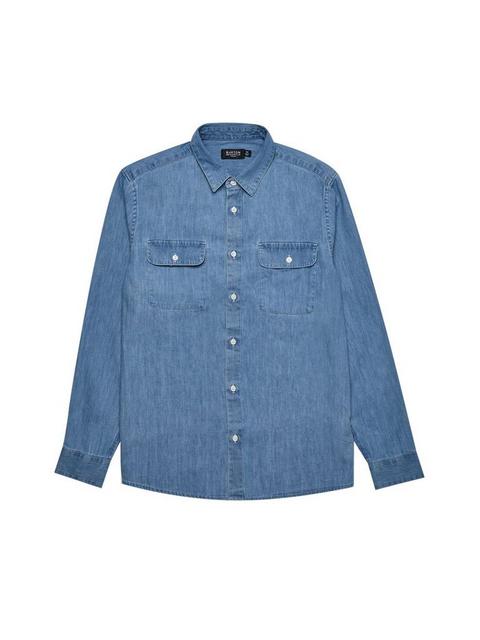 Blue Light Wash Double Pocket Denim Shirt