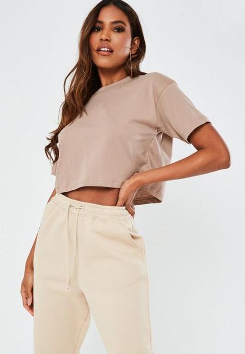 Sand Crew Neck Crop Top, Camel