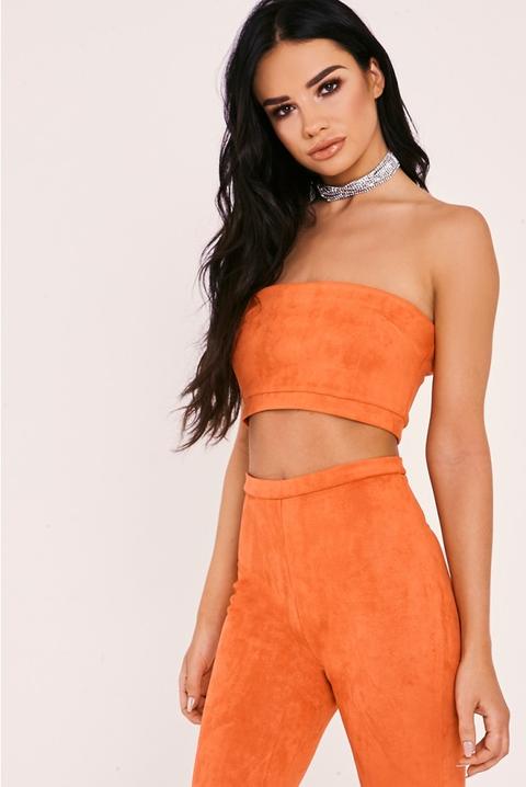 Sarah Ashcroft Hot Orange Faux Suede Bandeau Crop Top