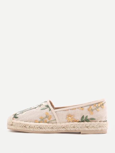 Flower Embroidery Cap Toe Espadrille Flats