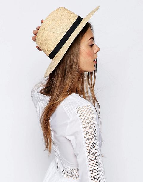 Sombrero Fedora De Paja Natural Con Ribete Con Lazo De Asos