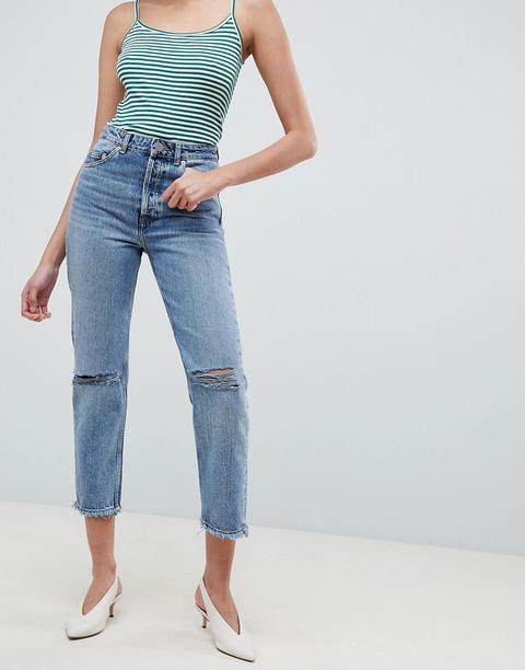 Asos Design - Recycled Florence - Jeans Dritti Autentici Strappati Lavaggio Stone Wash Chiaro Spring - Blu