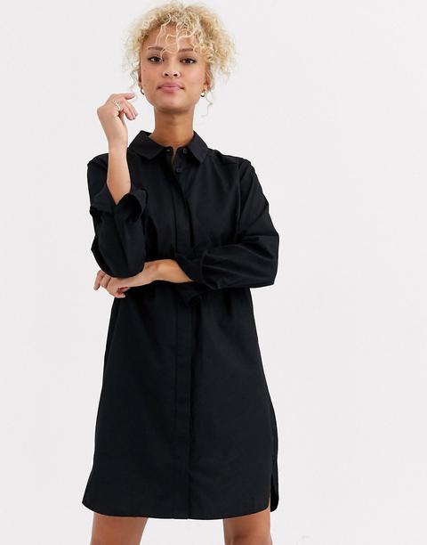 Asos Design Cotton Mini Shirt Dress In Black