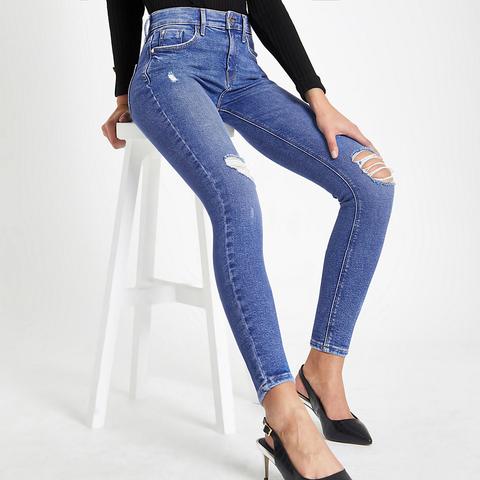 Bright Blue Ripped Amelie Super Skinny Jeans