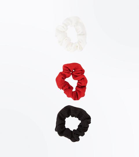 3 Pack Multicoloured Ribbed Scrunchie New Look