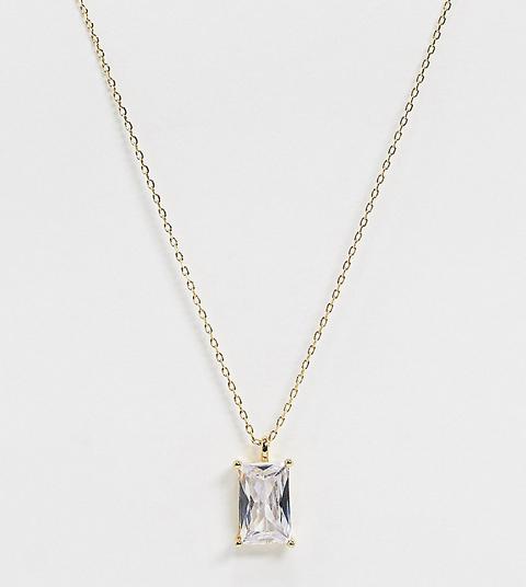 Asos Design 14k Gold Plated Necklace With Luxe Cubic Zirconia Pendant