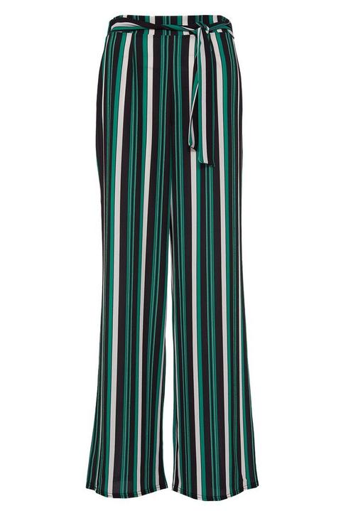 Green And Black Stripe Palazzo Trousers