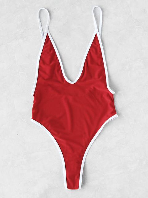 Monokini Con Scollo Profondo Con Bordi A Contrasto