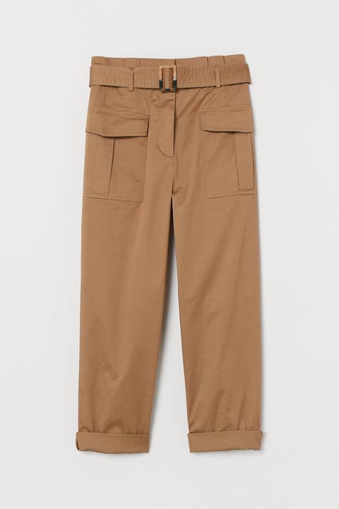 H & M - Pantaloni Utility Con Cintura - Beige