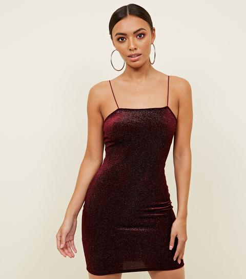 Burgundy Velvet Square Neck Bodycon Dress New Look