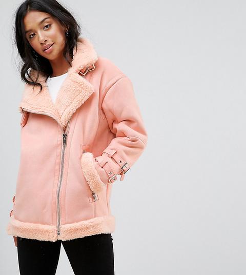 Asos Petite - Giacca Stile Aviatore In Camoscio Sintetico - Rosa