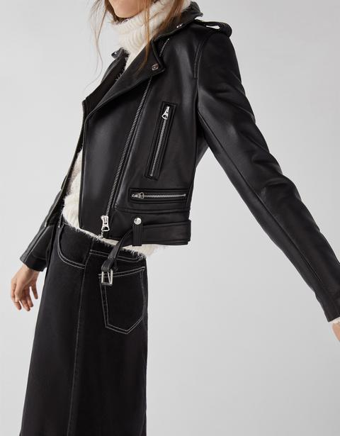 Faux Leather Biker Jacket With Belt